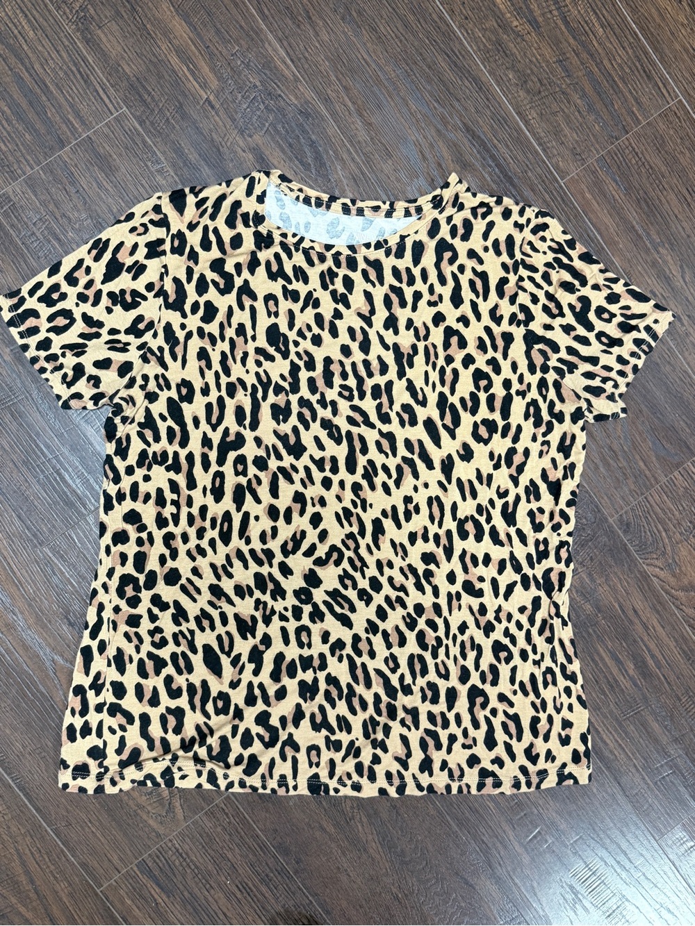 NINE WEST ANIMAL PRINT SOFT STRETCHY TEE SHIRT BLACK BROWN TAN LEOPARD